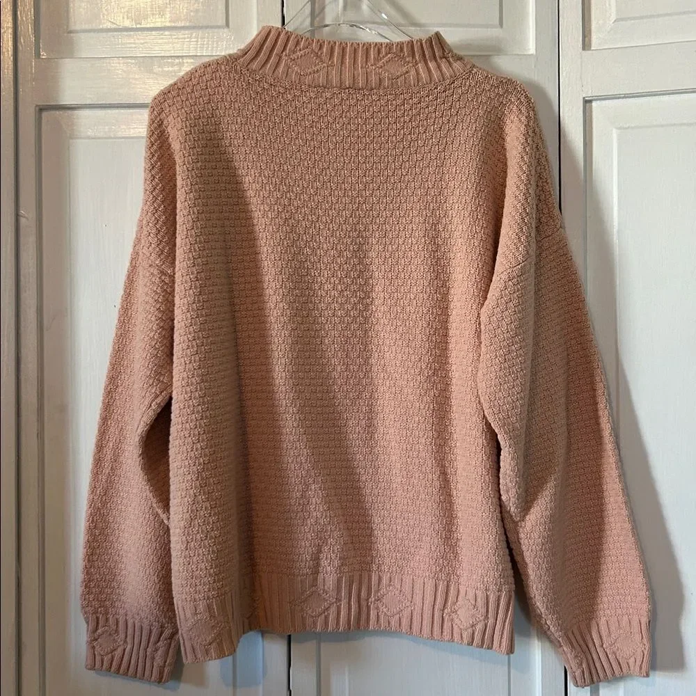 Vintage Mock-Nexk Embroidered Pink Sweater - Size L - Picture 7 of 8